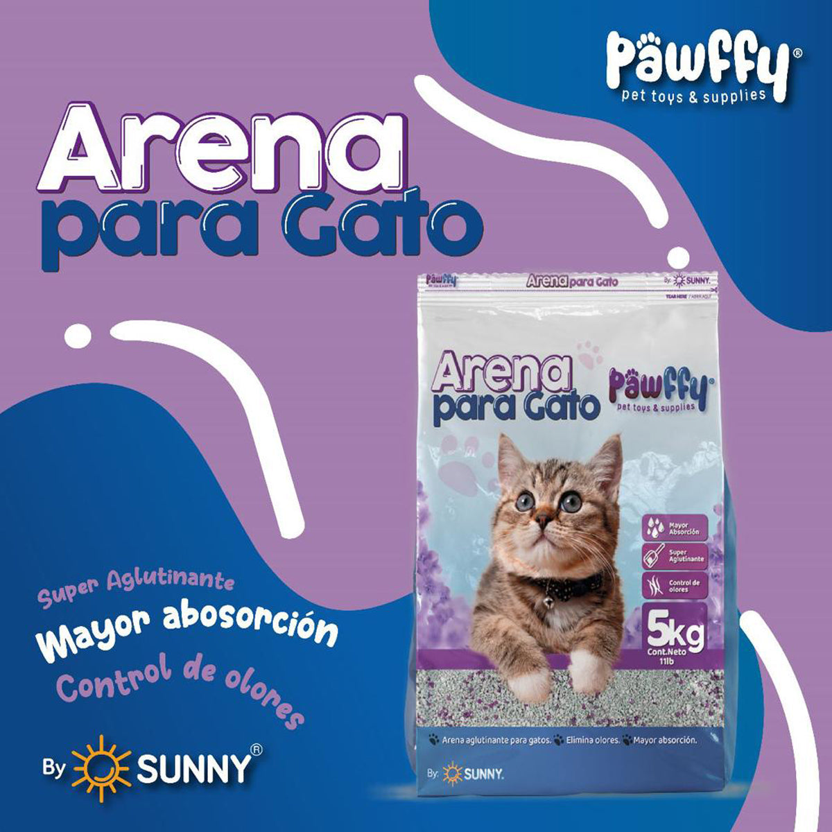 Arena para gatos Pawffy lavanda paquete de 30kg